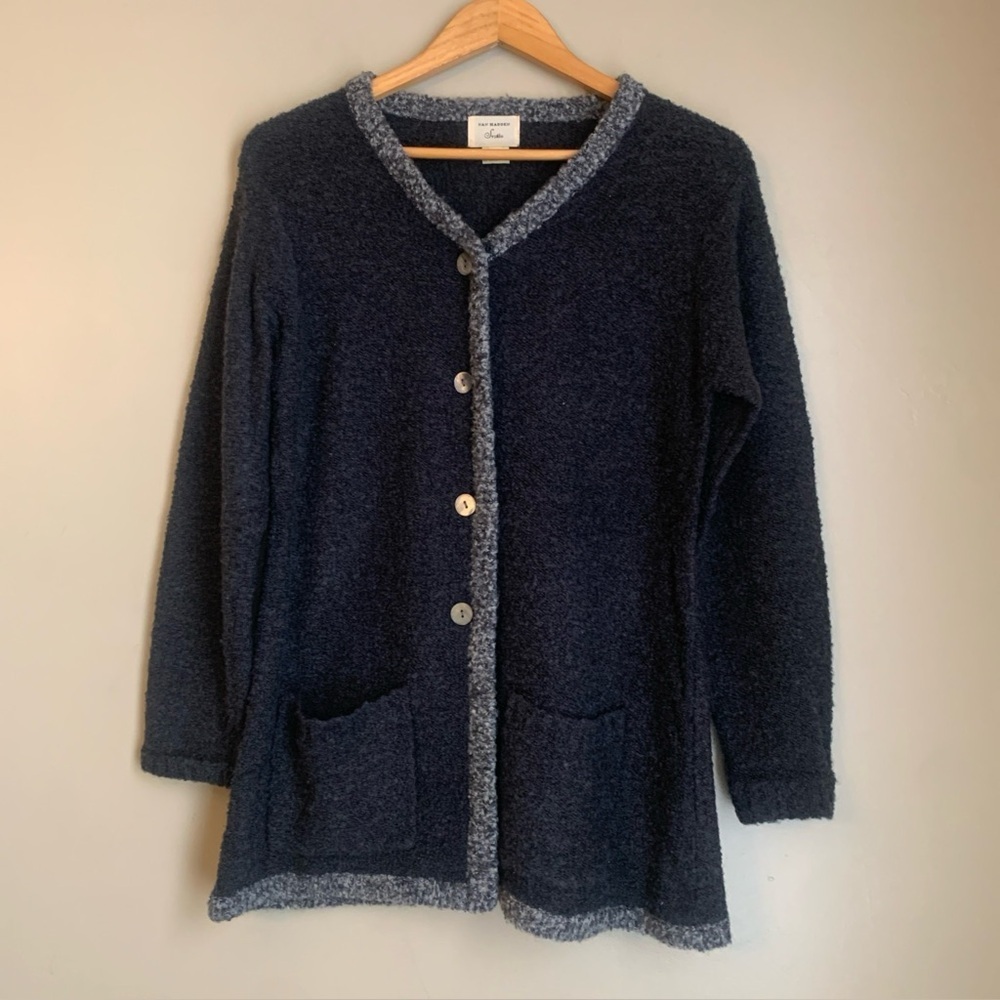 Vtg Nan Hadden Studio Cardigan Sweater Wool  Blend Size Medium Gray Classic